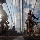 Cyclists ride across the Brooklyn Bridge during the evening commute Aug. 25, 2009 in New York City.